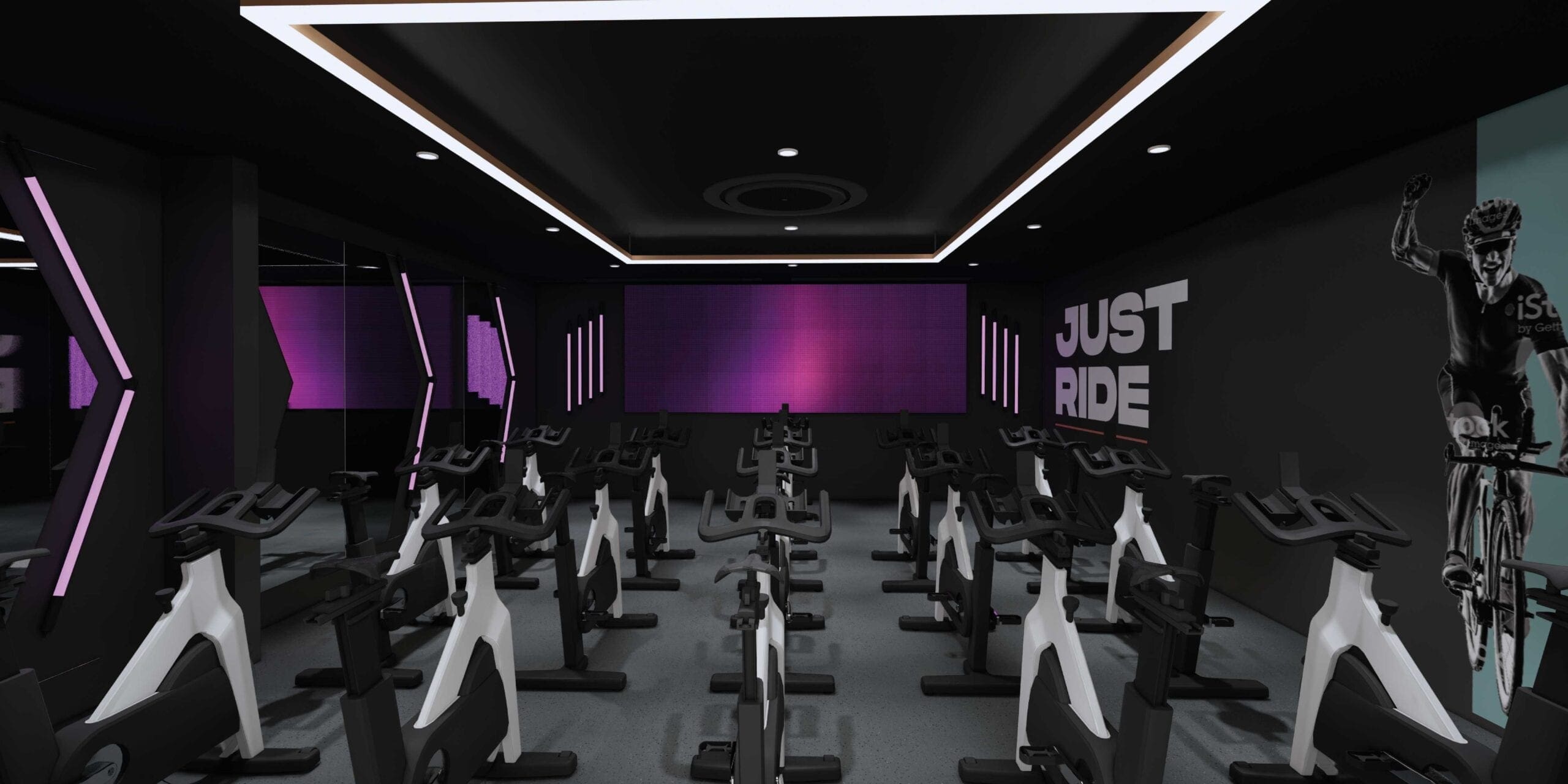 Exercise bikes in a room 