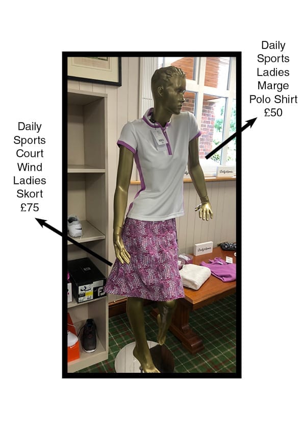A mannequin in woman's golf wesr