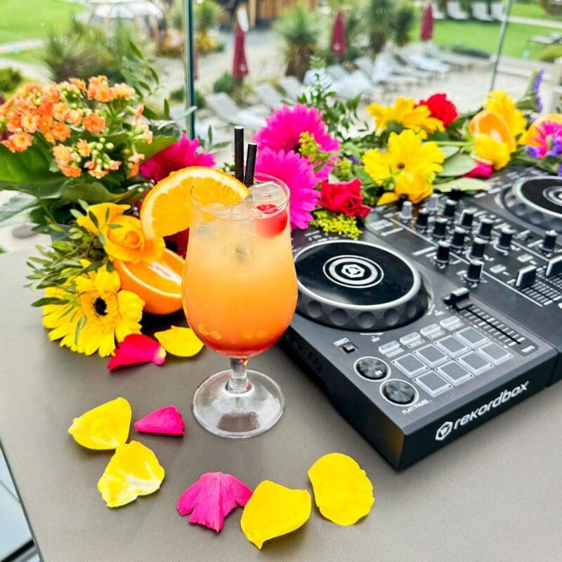 Cocktail and dj decks